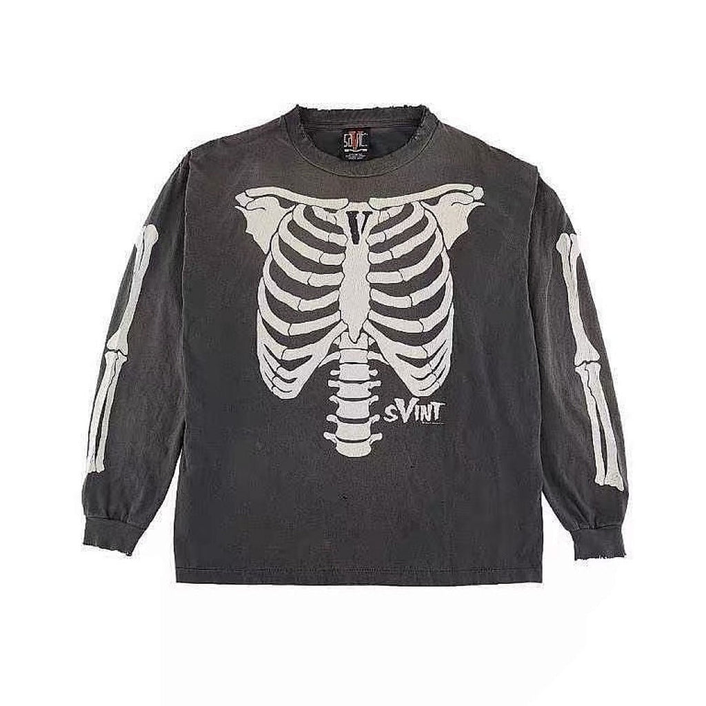 Saint Michael Skeleton Ribcage Graphic Long Sleeve Sweatshirt