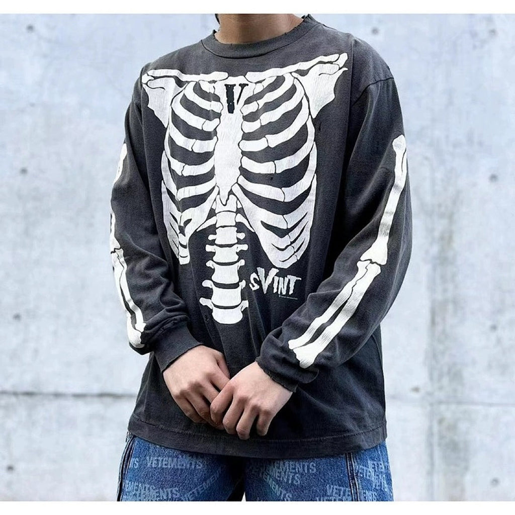 Saint Michael Skeleton Ribcage Graphic Long Sleeve Sweatshirt
