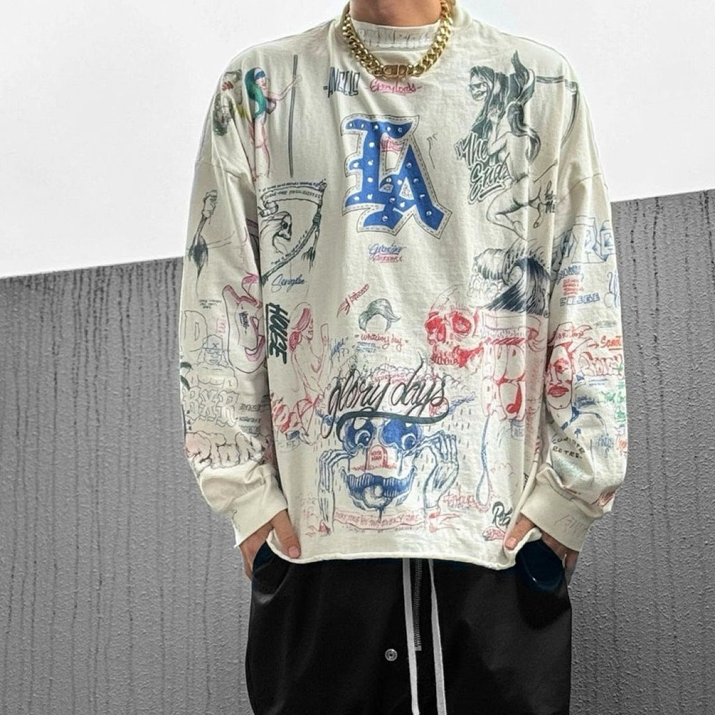 Saint Michael All-Over Doodle & Emblem Graphic Long Sleeve