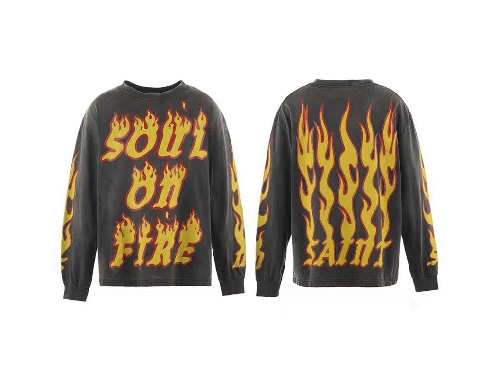 Saint Michael Soul On Fire Flame Sleeve Sweatshirt