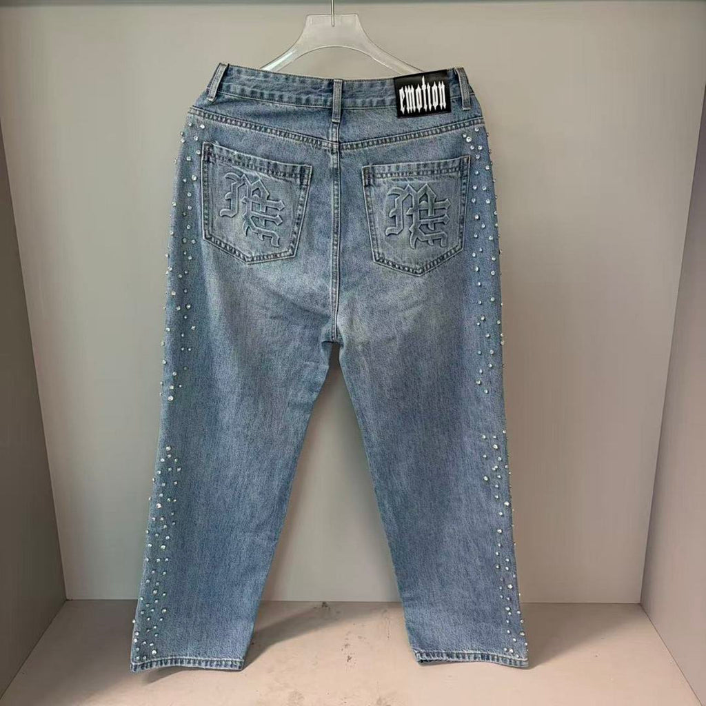 MIXED EMOTION Studded Distressed Double-Tone Jeans