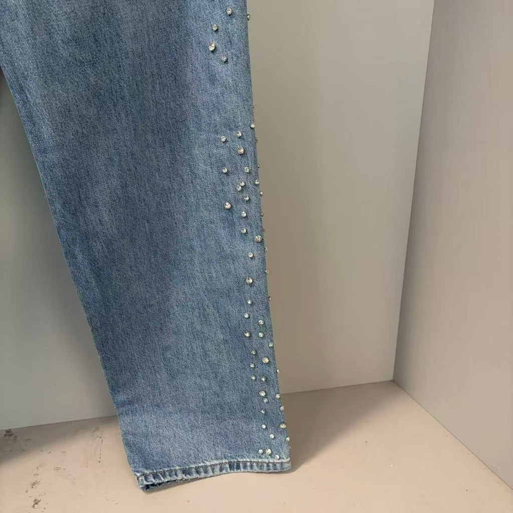 MIXED EMOTION Studded Distressed Double-Tone Jeans