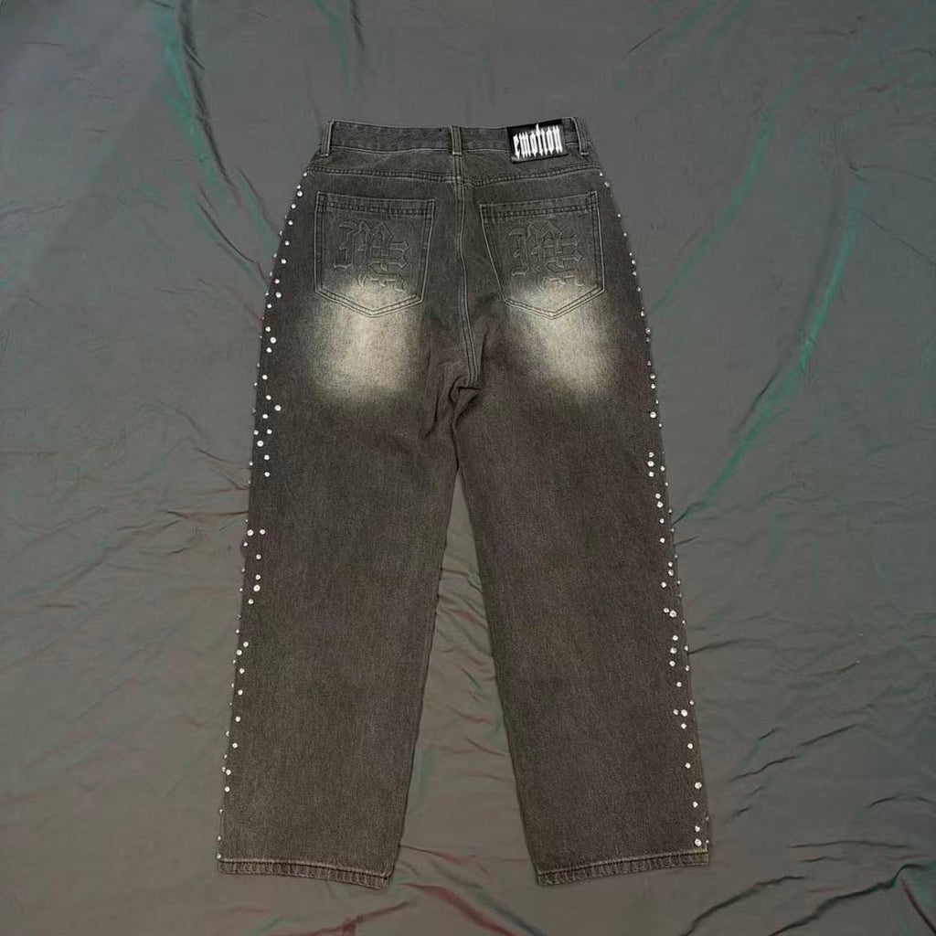 MIXED EMOTION Studded Distressed Double-Tone Jeans