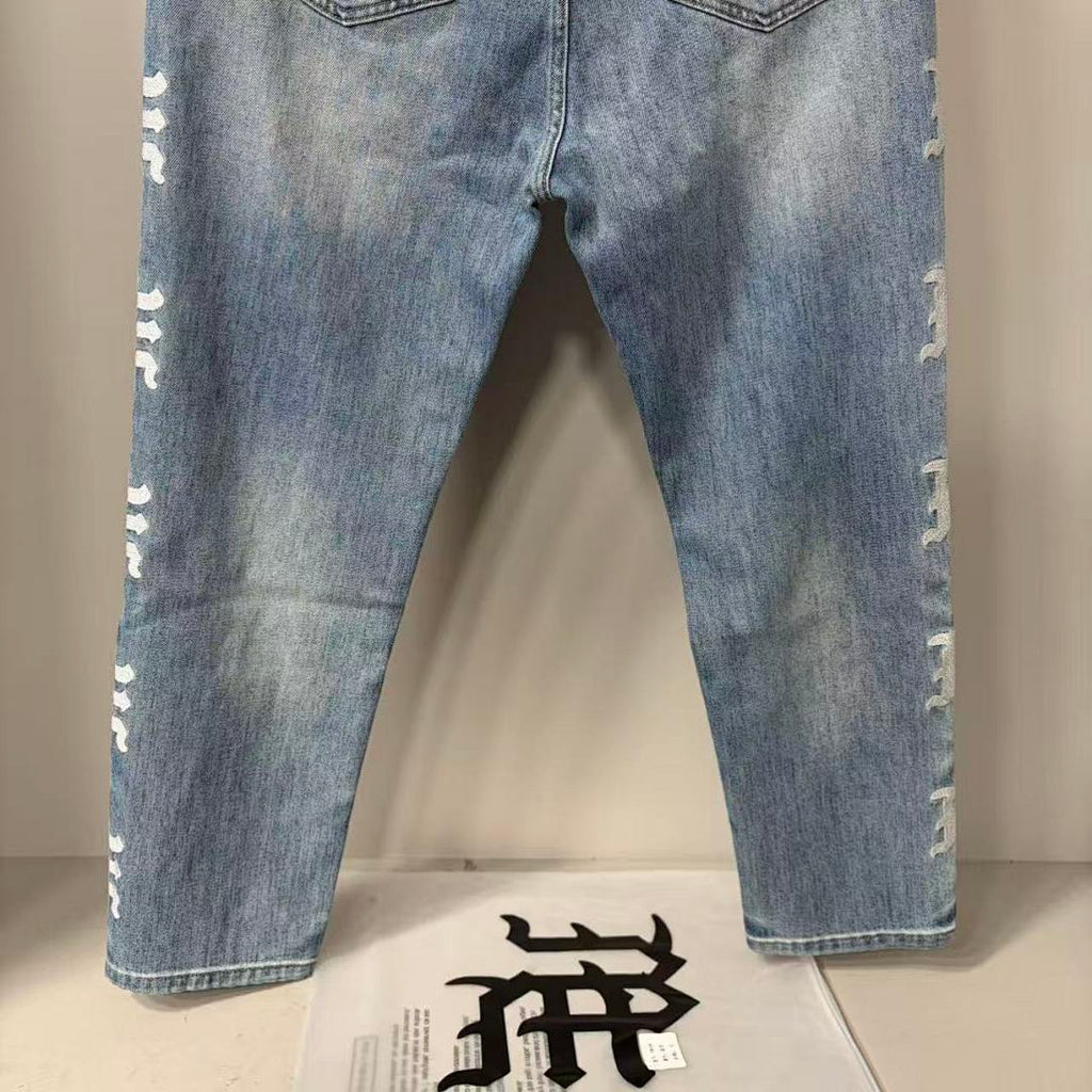 MIXED EMOTION Side Letter Straight-Leg Jeans