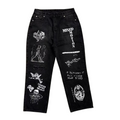 MIXED EMOTION Dual Graphic Distressed Denim Jeans