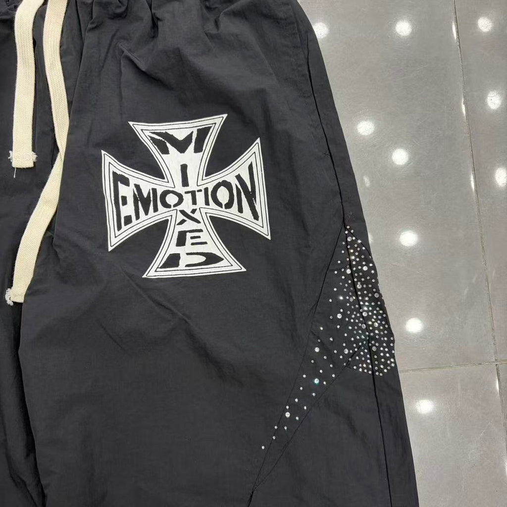 MIXED EMOTION Cross Logo Nylon-Style Casual Shorts