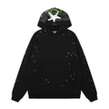 Sp5der Black Pullover Hoodie with Neon Green Web & Camo Lining