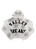 Valley Dreams Rhinestone Zip‑Up Hoodie, Unisex White Washed‑out Streetwear Jacket