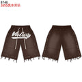 VALEFOREVER Brown Washed Rhinestone Shorts with Script Logo & Fringe Hem