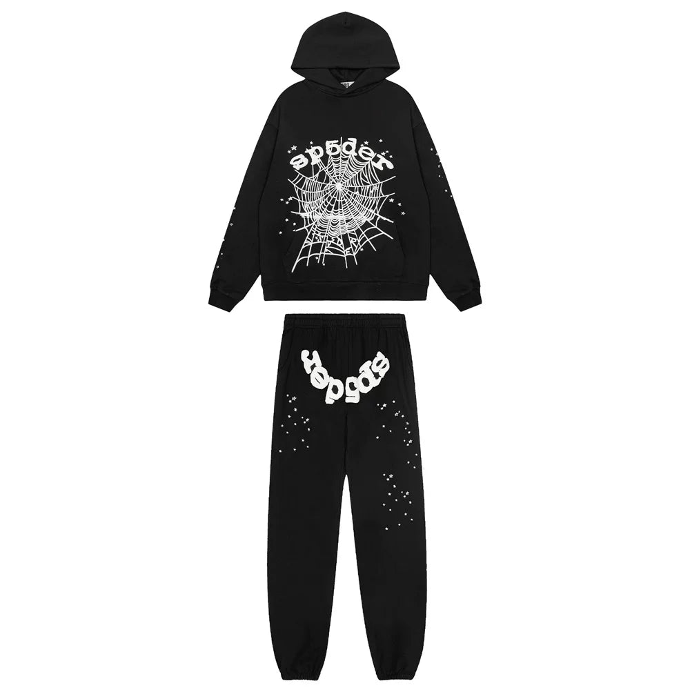 Sp5der Splash Web & Text Tracksuit - Black