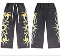 Valleydream Black Washed Tribal Sun Print Wide Leg Sweatpants