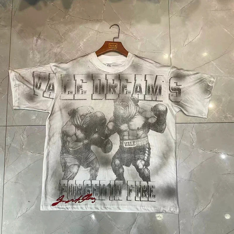 Valleydream Grey Washed Wrestler Retro Portrait Valley Dreams T-Shirt