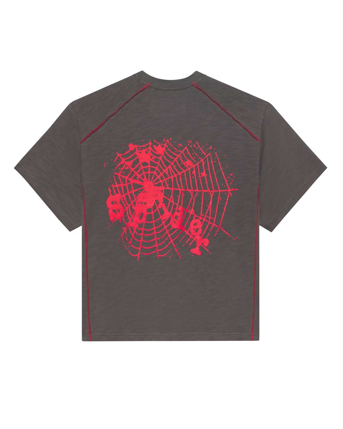 Sp5der Contrast Stitch Slub Tee Slate Grey