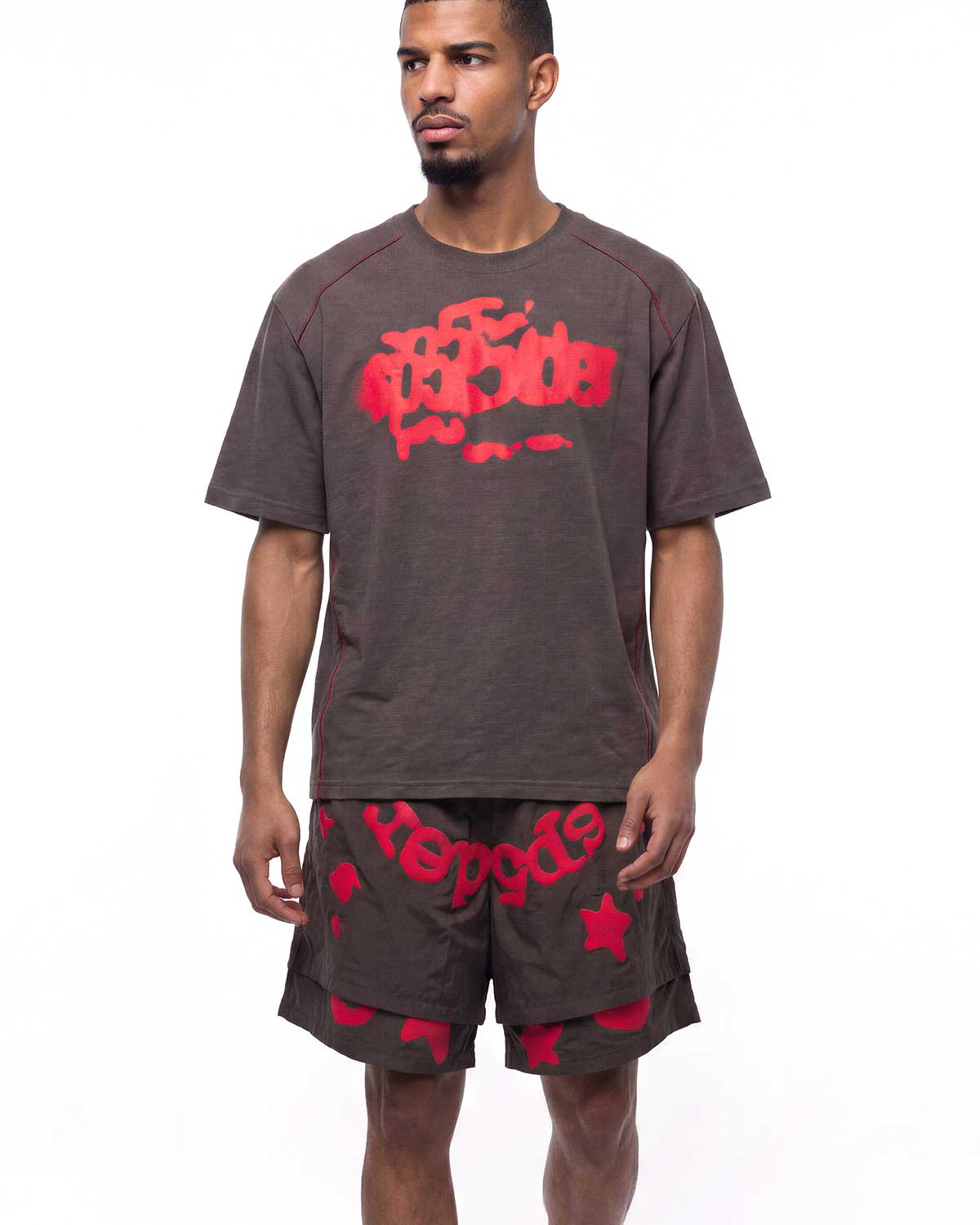 Sp5der Contrast Stitch Slub Tee Slate Grey