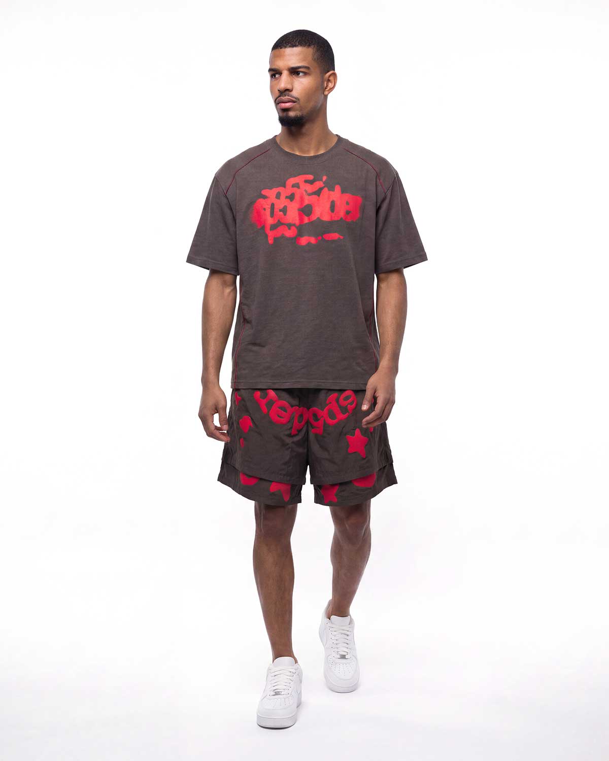 Sp5der Contrast Stitch Slub Tee Slate Grey