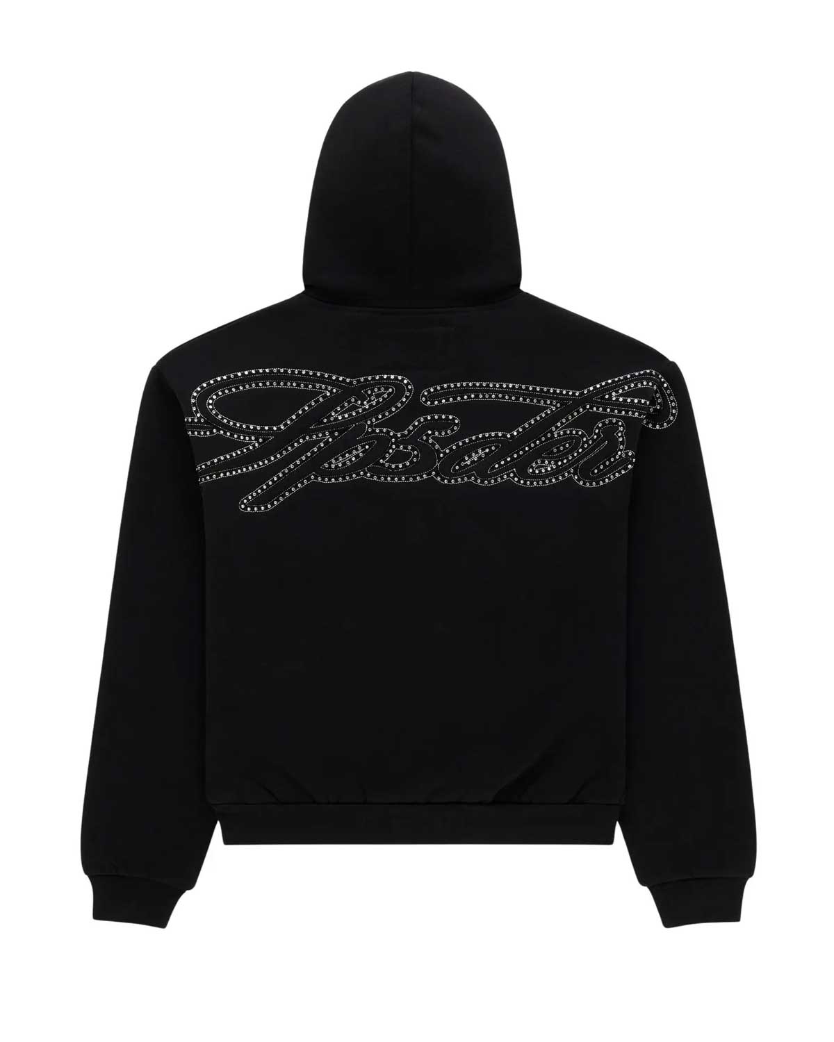 Sp5der Rhinestone Script Zip Up Hoodie Black