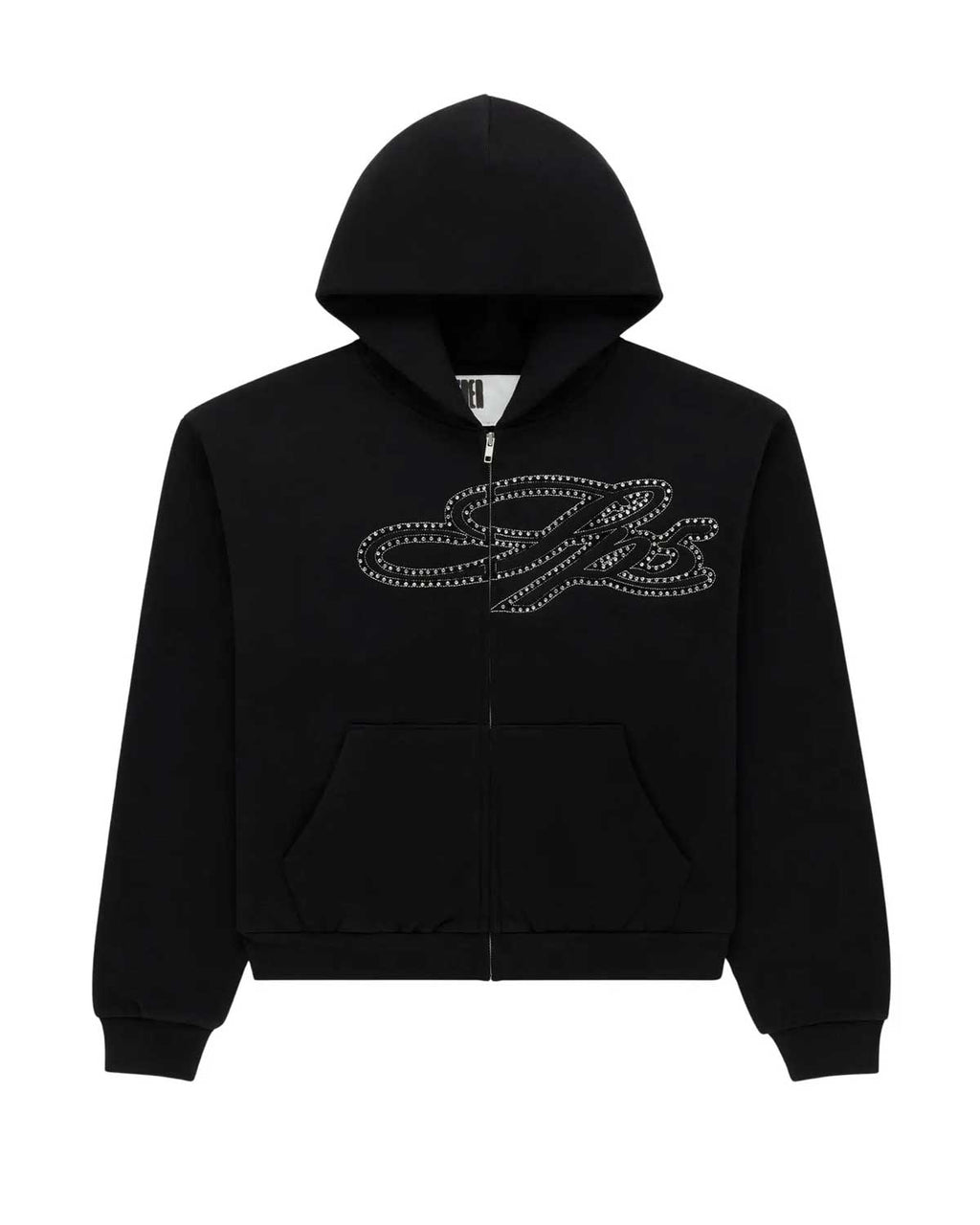 Sp5der Rhinestone Script Zip Up Hoodie Black